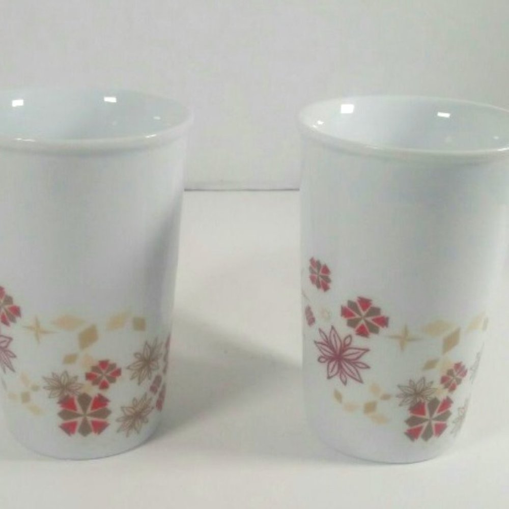 2 Starbucks 12 oz Coffee Mugs with Flowers Holiday Cup White